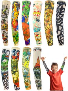 itoolai kids tattoo sleeves for boys grils, 10 pcs temporary arm tattoo sleeves for children baby, fake slip on sunscreen uv protection cooling arms sleeves