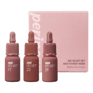 peripera ink the velvet lip tint | high pigment color, longwear, weightless, not animal tested, gluten-free, paraben-free | nice to meet nude, 0.14 fl oz*3