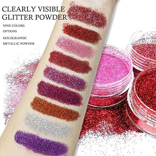 KYDA 3 Colors Glitter Lip Kit, Diamond Metllic High Pigmented Powder for Lips Cosmetics, Glitter Lips Makeup,with Lip Primer and Brush, Long Wear-Set A