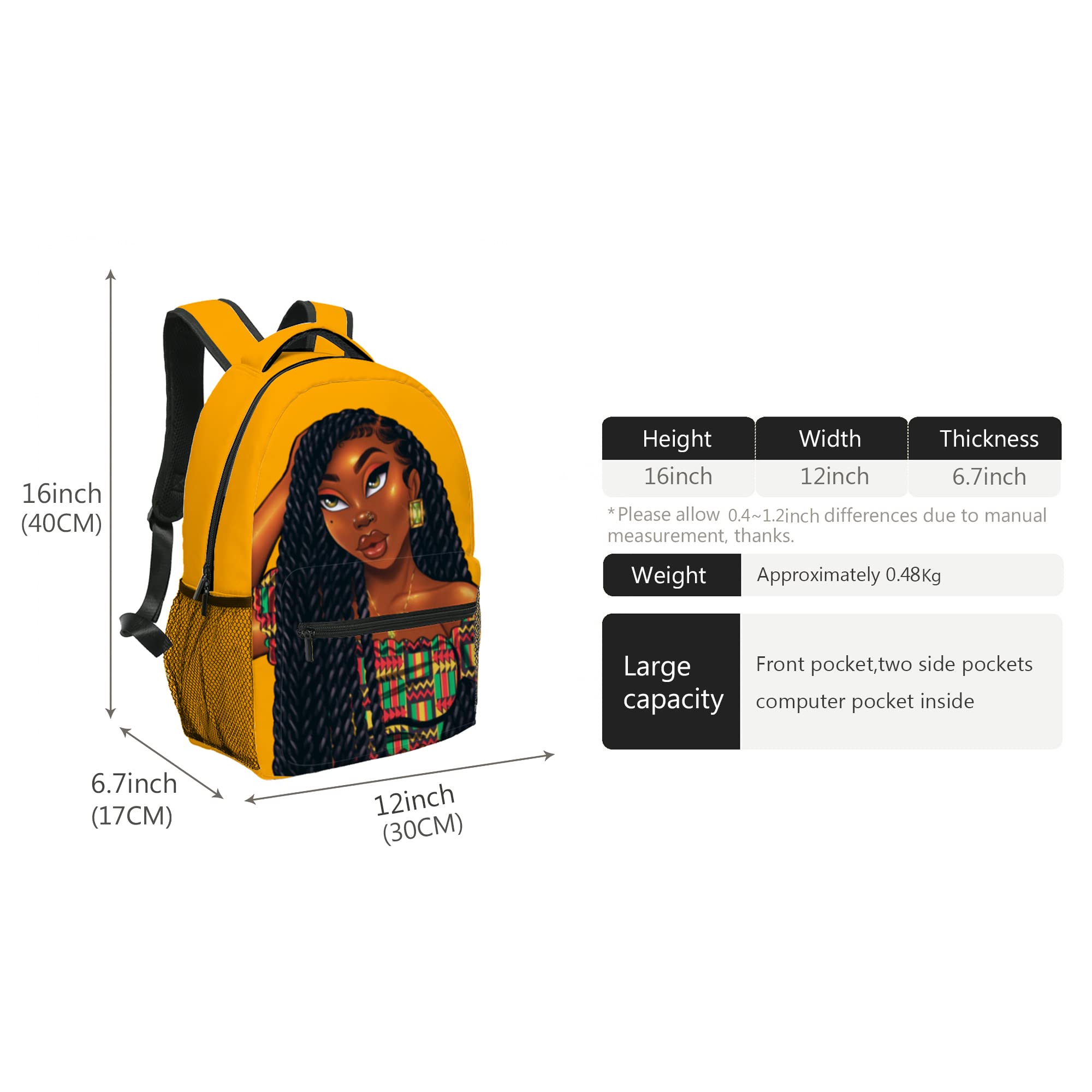 yalinan African Black Girl Backpack for School African American Book Bag Large Capacity Laptop Backpack for Teen Students Women College, Gifts for Daughter Granddaughter