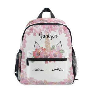 glaphy custom kid's name backpack, unicorn pink floral toddler backpack for daycare travel, personalized name preschool bookbags for boys girls kids