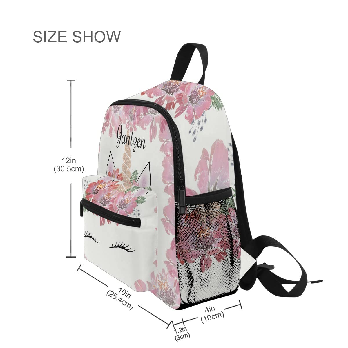 Glaphy Custom Kid's Name Backpack, Unicorn Pink Floral Toddler Backpack for Daycare Travel, Personalized Name Preschool Bookbags for Boys Girls Kids