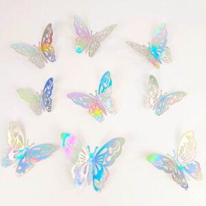 silver butterfly wall decor - 48pcs laser silver butterfly decor, butterfly decorations, 3d butterflies wall decor for kids bedroom nursery room birthday butterfly party decorations