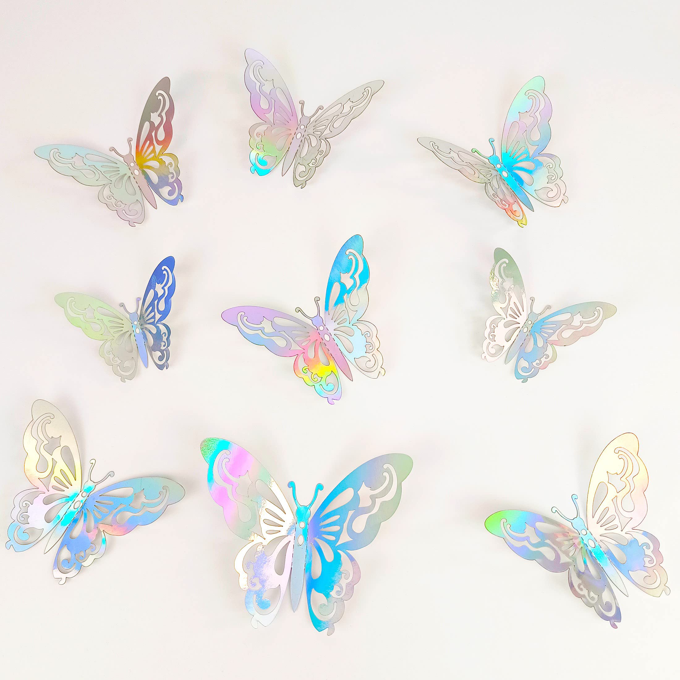 Silver Butterfly Wall Decor - 48pcs Laser Silver Butterfly Decor, Butterfly Decorations, 3D Butterflies Wall Decor for Kids Bedroom Nursery Room Birthday Butterfly Party Decorations