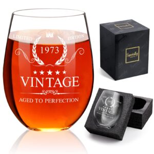 hohy 50th birthday gifts for women men - 1973 vintage wine glass - 50th birthday decorations for women anniversary funny bday gifts present ideas, 50 years old birthday gift for her him, 20oz