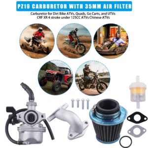 JINGKE PZ19 Carburetor with 35mm Air Filter for 50cc 70 90 110cc DR50 CRF XR 50 APOLLO 125CC coolster kazuma 110 Taotao Buyang Coolsport Redcat Peace Baja Chinese ATV Quad Go Cart Dirt Bike Parts