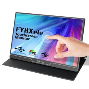 fyhxele 15.6" portable monitor, touchscreen monitor, fhd 1080p ips ultra slim gaming monitor, eye care display, 1x mini-hdmi 2xusb type-c for laptop pc phone, touch not for ios