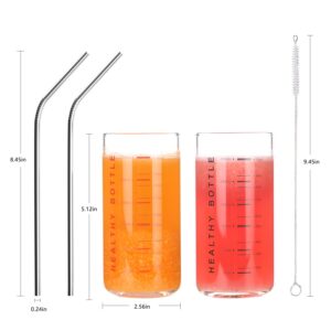 KKC HOME ACCENTS Glass Cups with Ounce Measurement for Drinking,Drinking Glass Cups with Measurements set of 2, 10 oz