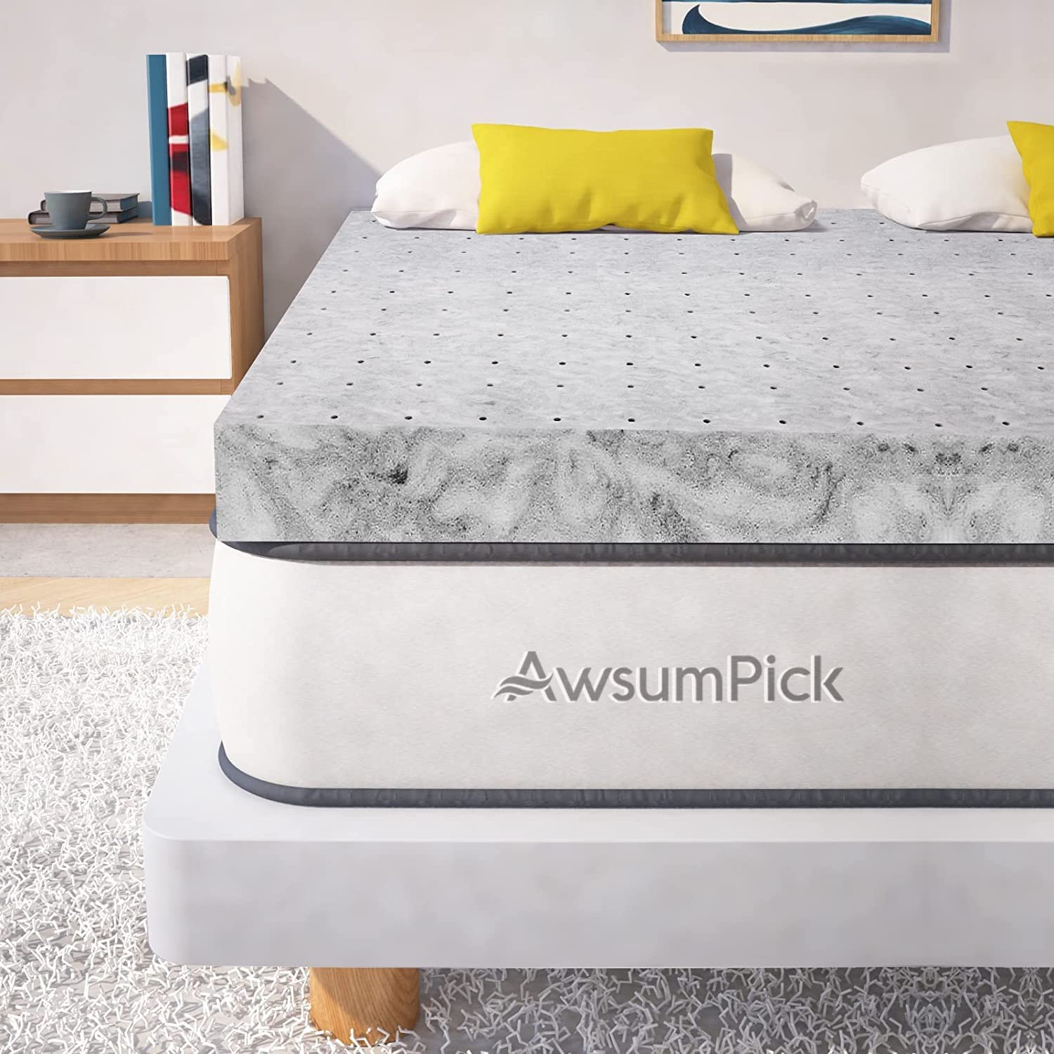 AwsumPick Memory Foam Mattress Topper Twin XL 2 Inch, Charcoal Infused Mattress Pad for College Dorm, Soft Extra Long Twin Bed Toppers, CertiPUR-US Certified