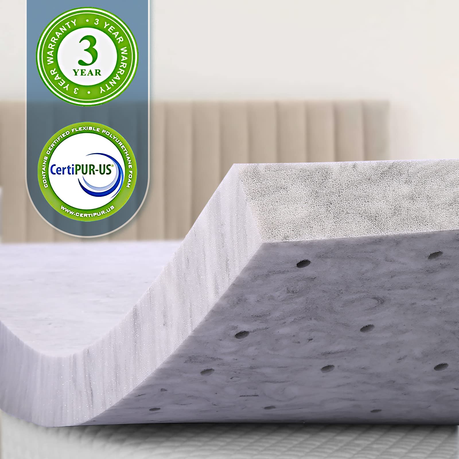 AwsumPick Memory Foam Mattress Topper Twin XL 2 Inch, Charcoal Infused Mattress Pad for College Dorm, Soft Extra Long Twin Bed Toppers, CertiPUR-US Certified