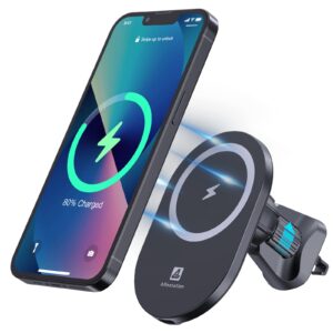 magnetic wireless car charger mount, compatible with magsafe car charger air vent phone mount magnetic phone car mount with powerful magnetic pull for iphone 14 13 12 pro max mini