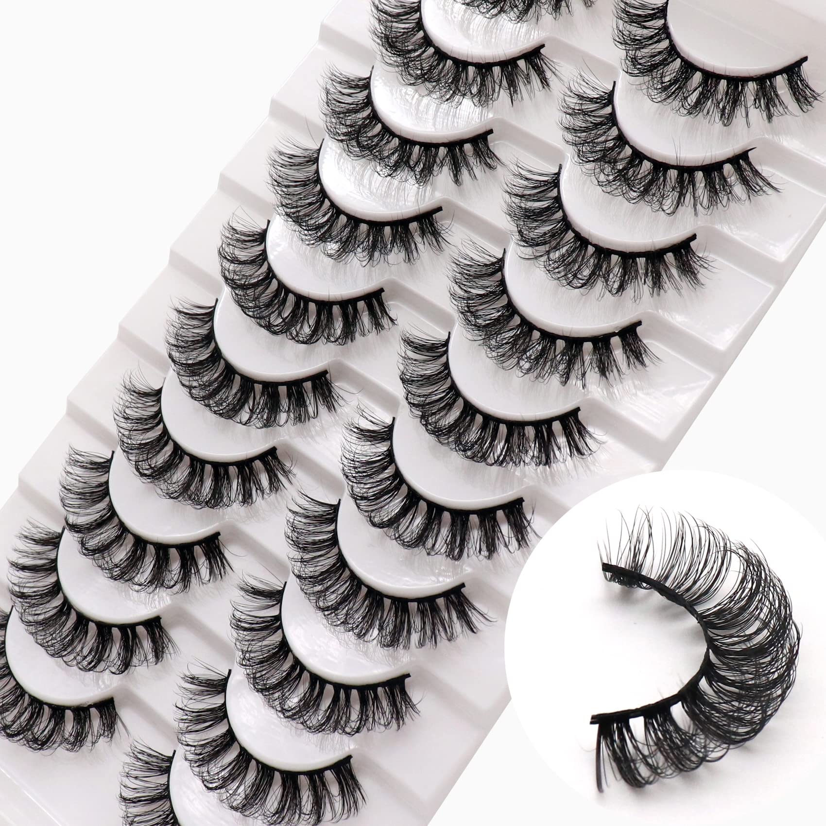 Veleasha Russian Strip Lashes DD Curl False Eyelashes Fluffy Wispy Faux Mink Lashes 10 Pairs Pack (D02)