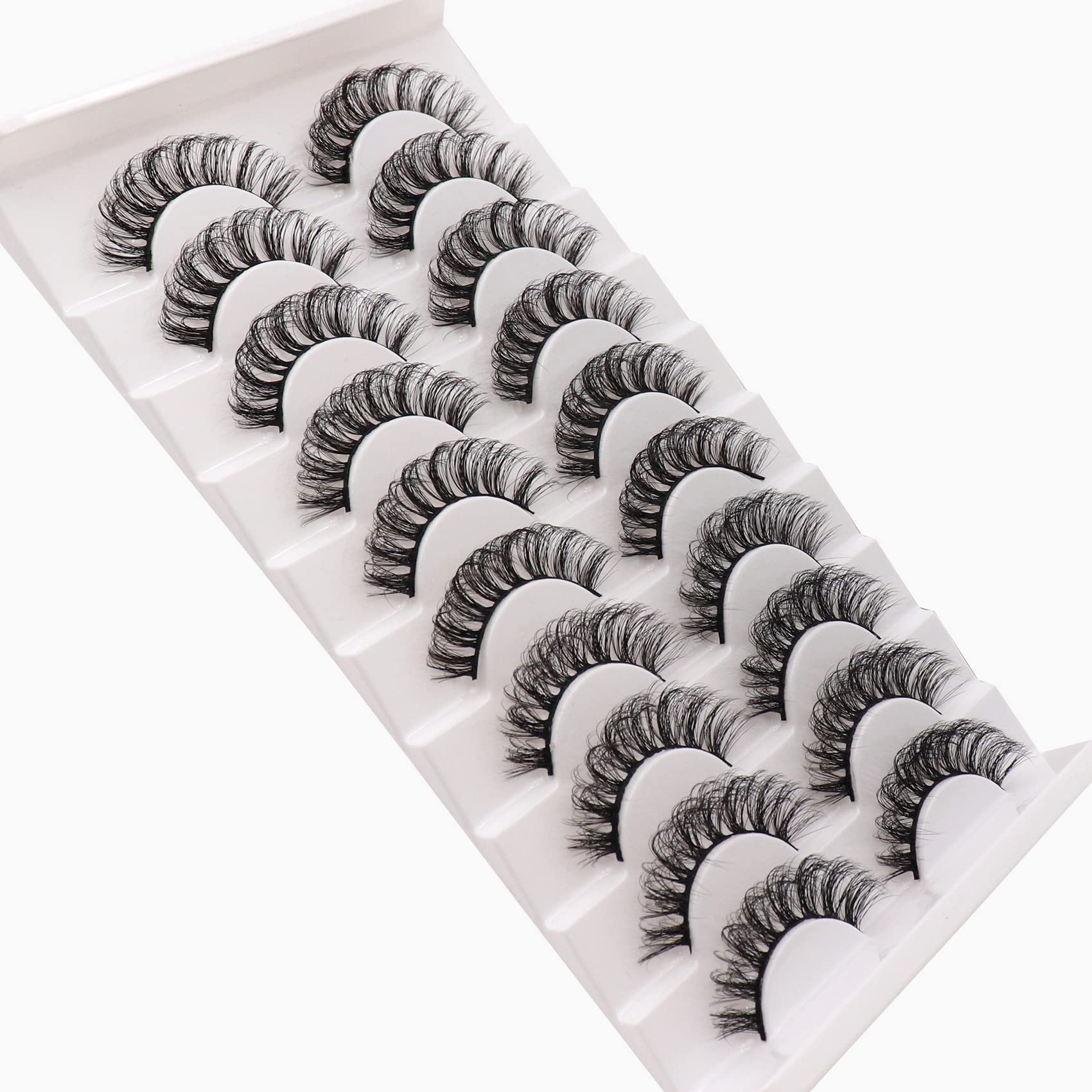 Veleasha Russian Strip Lashes DD Curl False Eyelashes Fluffy Wispy Faux Mink Lashes 10 Pairs Pack (D02)