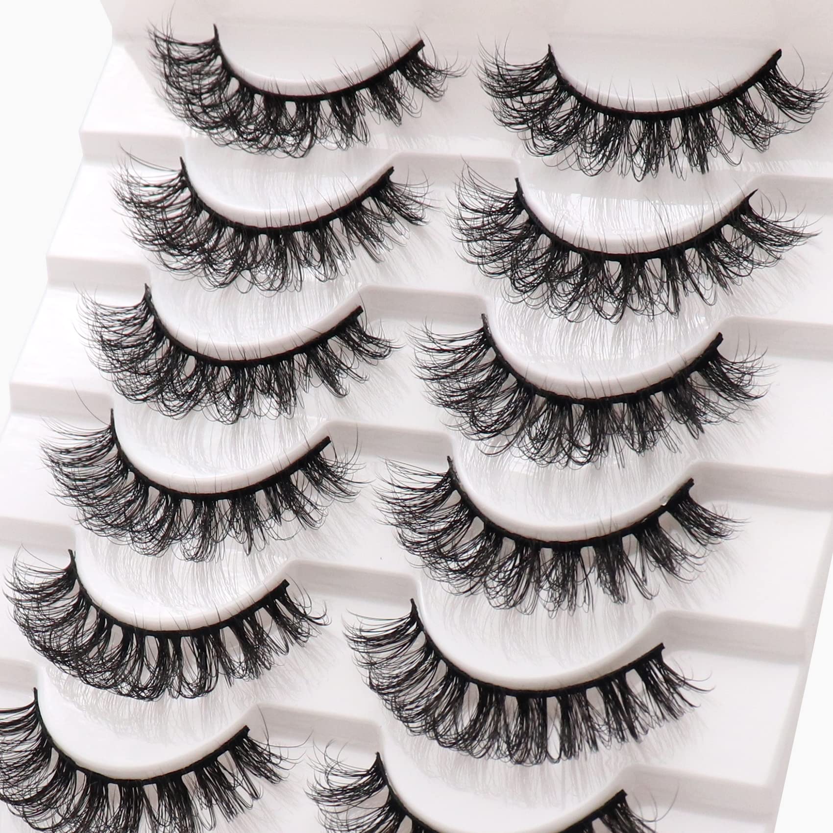 Veleasha Russian Strip Lashes DD Curl False Eyelashes Fluffy Wispy Faux Mink Lashes 10 Pairs Pack (D02)