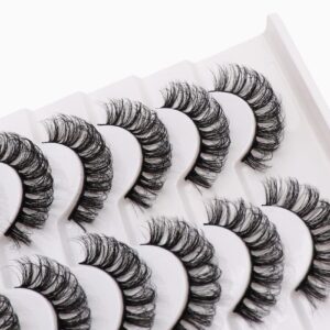 Veleasha Russian Strip Lashes DD Curl False Eyelashes Fluffy Wispy Faux Mink Lashes 10 Pairs Pack (D02)