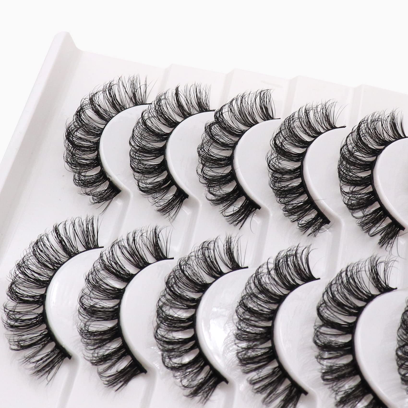 Veleasha Russian Strip Lashes DD Curl False Eyelashes Fluffy Wispy Faux Mink Lashes 10 Pairs Pack (D02)