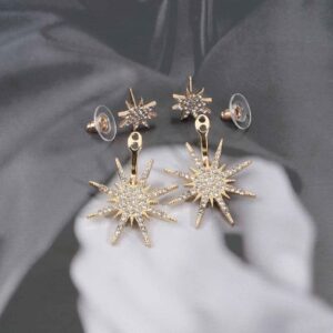 Yheakne Starburst Jacket Earrings Gold Rhinestone Sun Earrings Front Back Studs Earrings Boho Celestial Earrings Jewelry for Women and Girls Gifts (Gold)