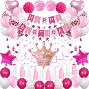 naninuneno sweet pink birthday decorations for girls teens women, pink and white happy birthday balloons for women，birthday party decorations for daughter her kids including pink happy birthday