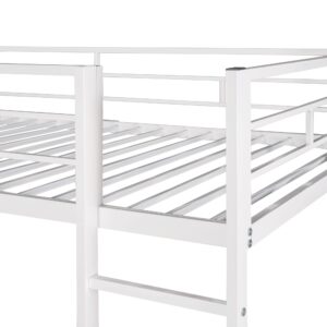 Merax Twin Size Metal Loft Bed with Built-in Desk, 2 MDF Shelves, Full-Length Guardrail and Ladder, Twin Size High Loft Bed, White