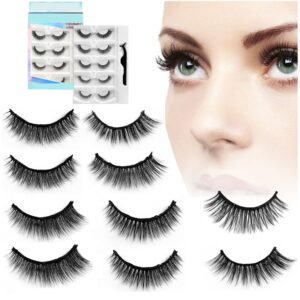 reusable self adhesive eyelashes no glue or eyeliner needed, easy to apply, stable/non-slip false lashes, natural look (5 pairs)