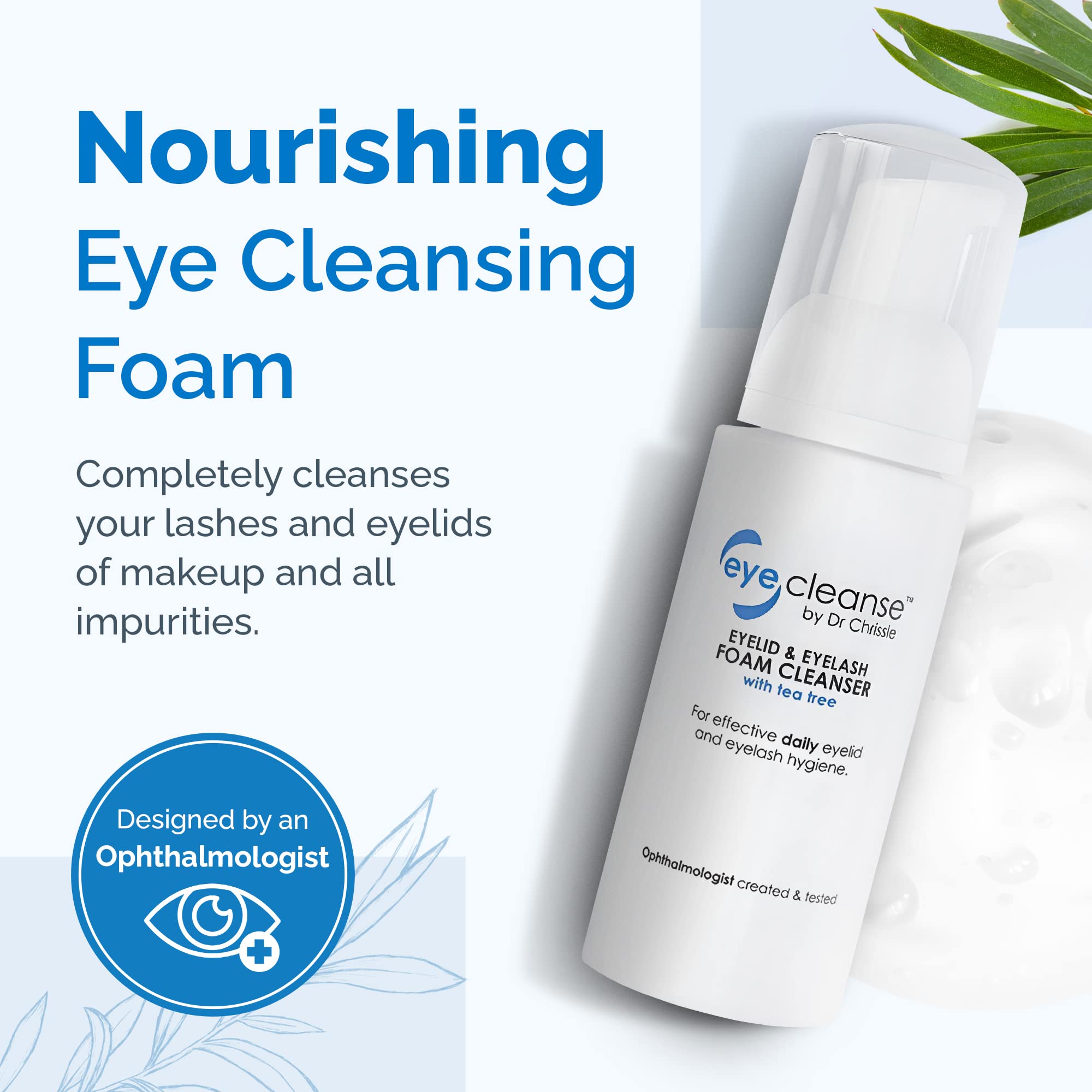 All-in-One Eyelid and Eyelash Cleanser for Extensions, Lash Extension Kit Essential, Enriched with Tea Tree Oil, Helps Ease Tired Eyes, 50 ml - EyeCleanse by Dr Chrissie