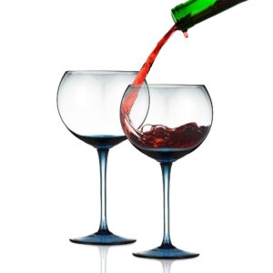 berkware colored red wine glasses set of 2 - elegant oversized wine glass - 18.7oz (blue)