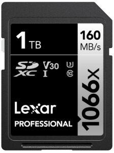 lexar 1tb professional 1066x sdxc memory card, uhs-i, c10, u3, v30, full-hd & 4k video, up to 160mb/s read, for dslr and mirrorless cameras (lsd1066001t-bnnnu)