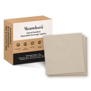 ibambo 50 pack bamboo cocktail napkins - 2-ply ecofriendly beverage napkins - bar napkins for home, parties - 4.5x4.5 inch folded drink napkins - disposable napkins for serving drinks, small food