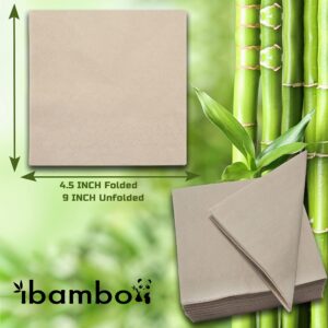 Ibambo 50 Pack Bamboo Cocktail Napkins - 2-Ply Ecofriendly Beverage Napkins - Bar Napkins for Home, Parties - 4.5x4.5 Inch Folded Drink Napkins - Disposable Napkins for Serving Drinks, Small Food