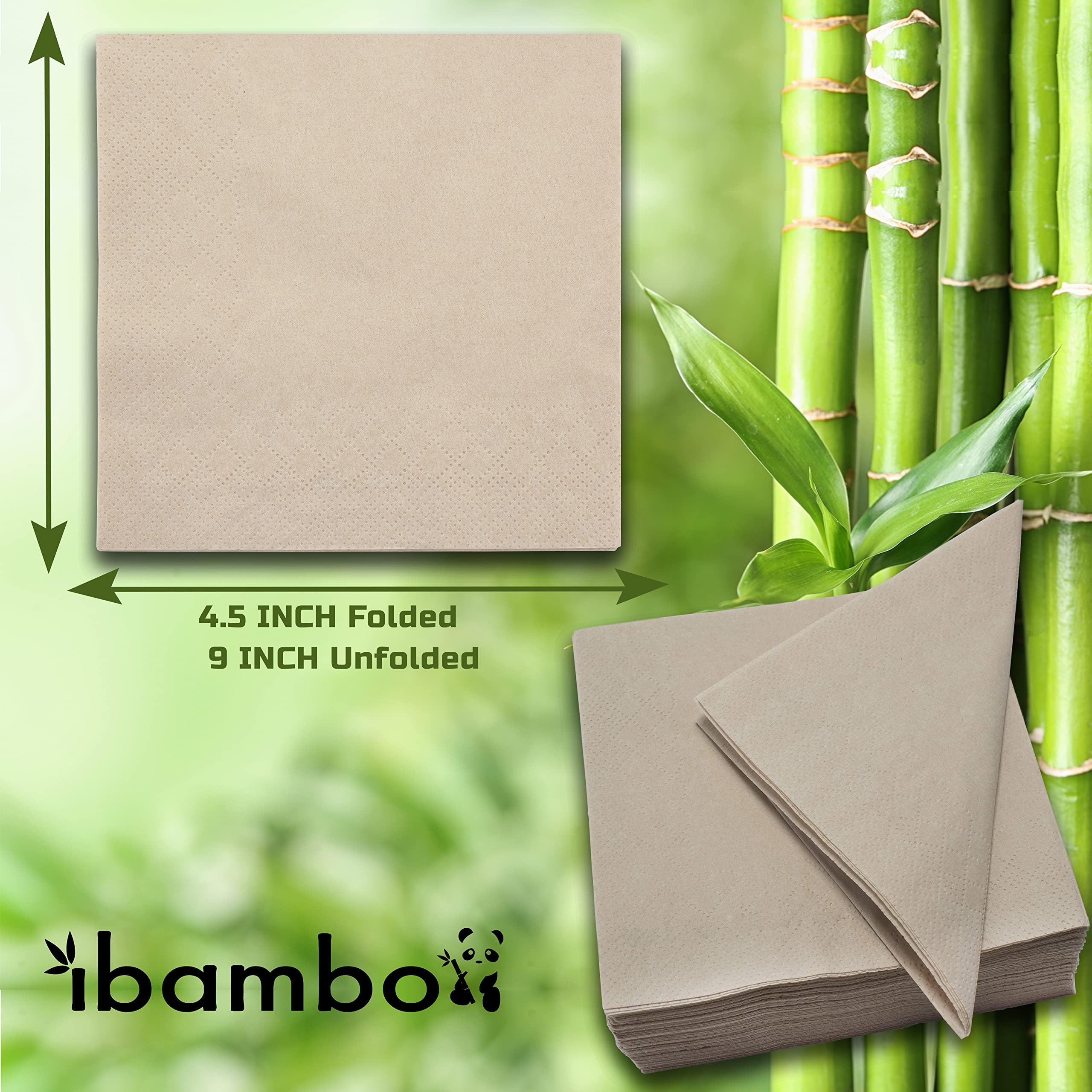 Ibambo 50 Pack Bamboo Cocktail Napkins - 2-Ply Ecofriendly Beverage Napkins - Bar Napkins for Home, Parties - 4.5x4.5 Inch Folded Drink Napkins - Disposable Napkins for Serving Drinks, Small Food