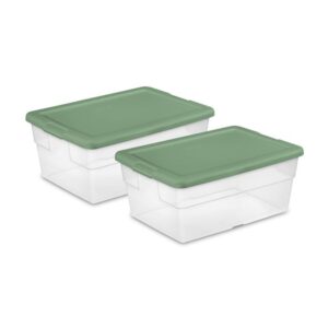 Sterilite Stackable 16 Quart Clear Home Storage Box with Handles and Purple Lid for Efficient, Space Saving Household Storage and Organization, 2 Pack