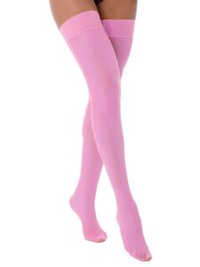 msemis woman's silk nylon thigh high stocking pantyhose socks stay up ultra thin over the knee long socks pink one size