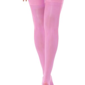 MSemis Woman's Silk Nylon Thigh High Stocking Pantyhose Socks Stay Up Ultra Thin Over The Knee Long Socks Pink One Size