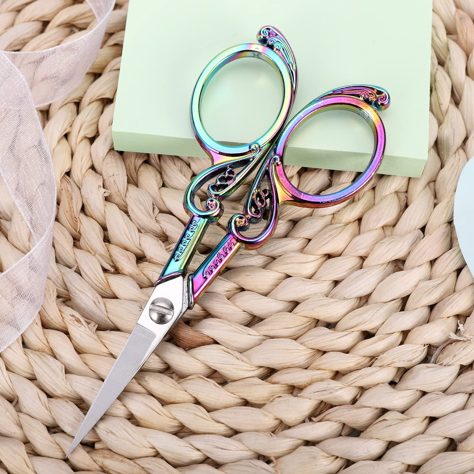 YOUGUOM Detail Embroidery Scissors – Small Sharp Pointed Tip Shears for Sewing, Craft, Artwork, Needlework Yarn, Thread Snips, Handicraft DIY Tool, 4.5in Rainbow Vintage Style