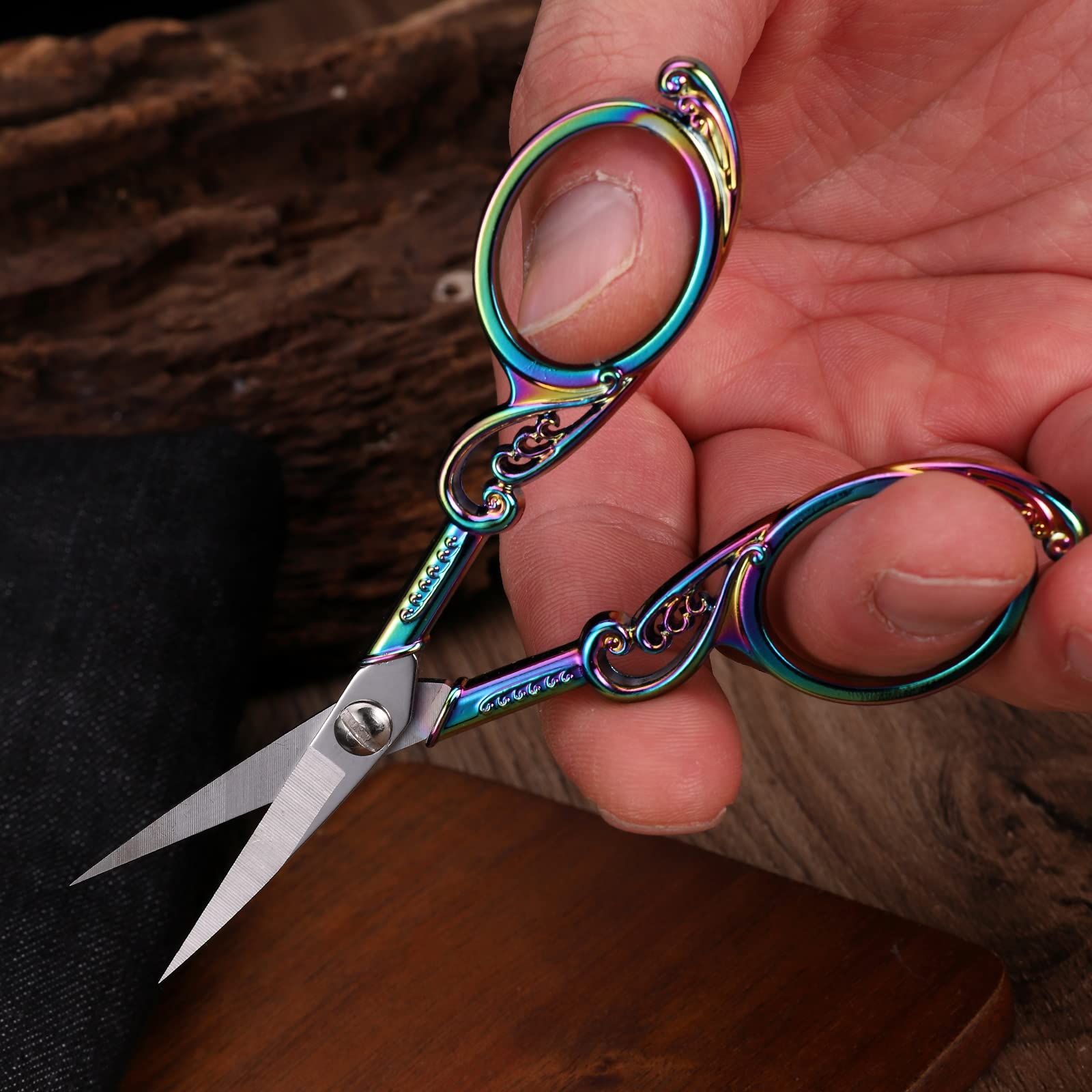 YOUGUOM Detail Embroidery Scissors – Small Sharp Pointed Tip Shears for Sewing, Craft, Artwork, Needlework Yarn, Thread Snips, Handicraft DIY Tool, 4.5in Rainbow Vintage Style