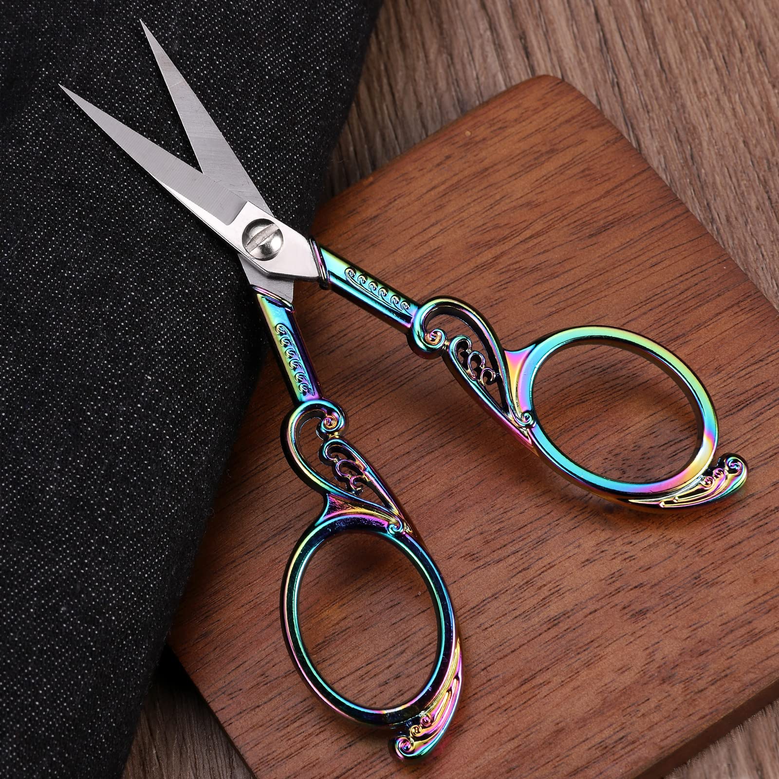 YOUGUOM Detail Embroidery Scissors – Small Sharp Pointed Tip Shears for Sewing, Craft, Artwork, Needlework Yarn, Thread Snips, Handicraft DIY Tool, 4.5in Rainbow Vintage Style