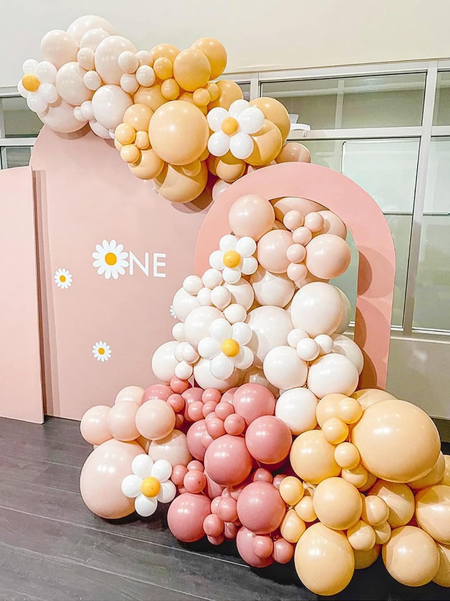 160 PCS Daisy Groovy Balloons Arch Garland Kit Pink White Yellow Orange Boho Balloons for Baby Shower Wedding Birthday Party Decorations (Daisy Groovy)