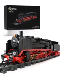 nifeliz br01 steam train building kit and engineering toy, collectible steam locomotive display set, train set with train tracks, top present for train lovers (1173 pcs)