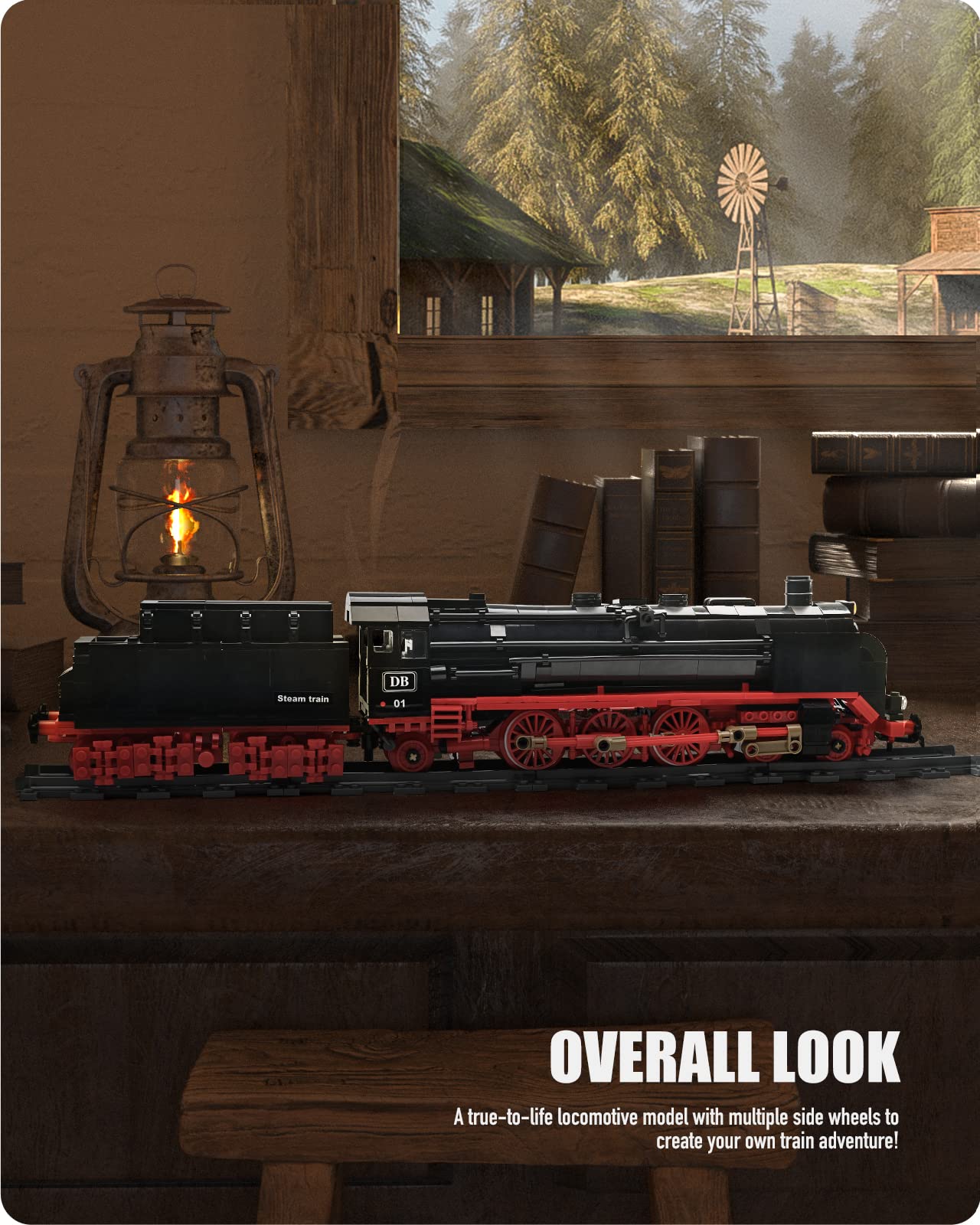 Nifeliz BR01 Steam Train Building Kit and Engineering Toy, Collectible Steam Locomotive Display Set, Train Set with Train Tracks, Top Present for Train Lovers (1173 PCS)