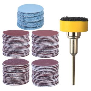 yakamoz 100pcs 1 inch sanding discs pad kit hook and loop sand paper assortment pack with 1/8 inch shank backing pads plate holder for dremel rotary tool