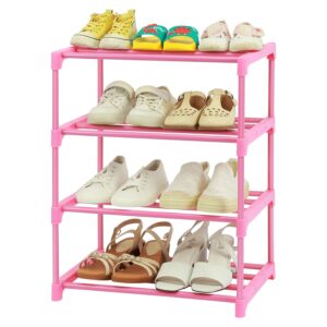 hithim 4-tier free standing shoe racks for 6-8 pairs shoe storage,kids shoe racks for small place,lightweight stackable shoe shelf organizer for entryway, doorway and closet,pink