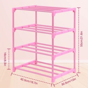 HITHIM 4-Tier Free Standing Shoe Racks for 6-8 Pairs Shoe Storage,Kids Shoe Racks for Small Place,Lightweight Stackable Shoe Shelf Organizer for Entryway, Doorway and Closet,Pink