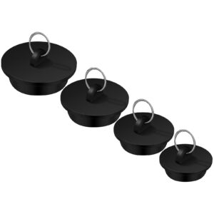 4 pieces tub stopper set rubber sink stopper drain plug with hanging ring for bathtub, kitchen and bathroom, black (1-1/8, 1-3/8,1-5/8, 1-7/8'')