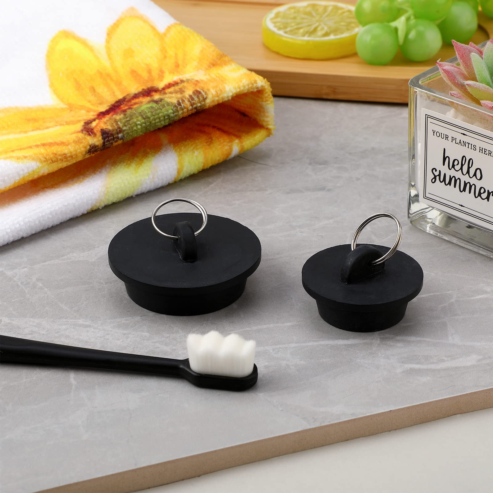 4 Pieces Tub Stopper Set Rubber Sink Stopper Drain Plug with Hanging Ring for Bathtub, Kitchen and Bathroom, Black (1-1/8, 1-3/8,1-5/8, 1-7/8'')