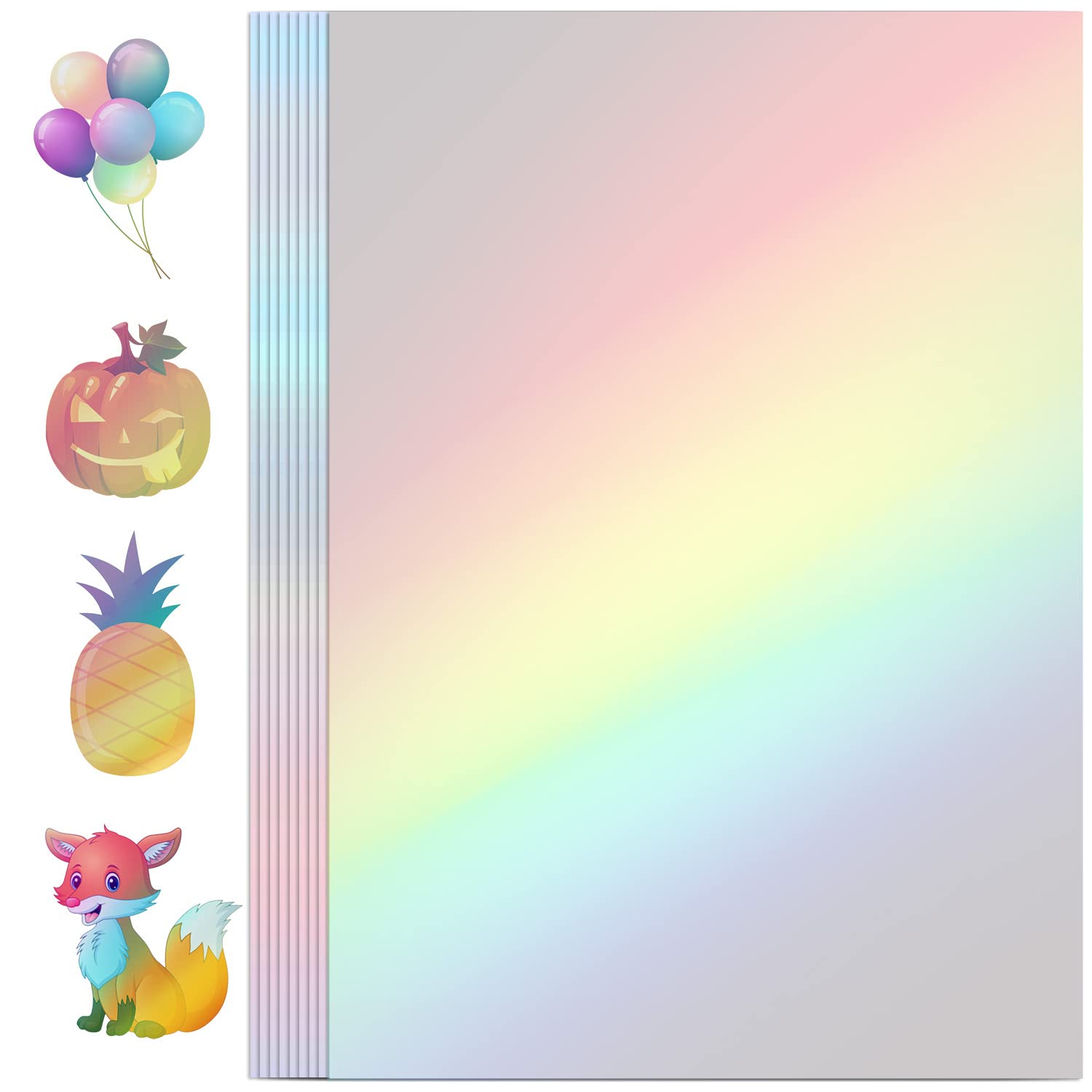 Holographic Sticker Paper, 24 Sheets Transparent Holographic Laminate Vinyl Sheets, Clear Overlay Lamination Sticker Film Self Adhesive Waterproof with Rainbow Patterns - 8.5 x 11 Inch (Laser Style)