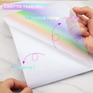 Holographic Sticker Paper, 24 Sheets Transparent Holographic Laminate Vinyl Sheets, Clear Overlay Lamination Sticker Film Self Adhesive Waterproof with Rainbow Patterns - 8.5 x 11 Inch (Laser Style)