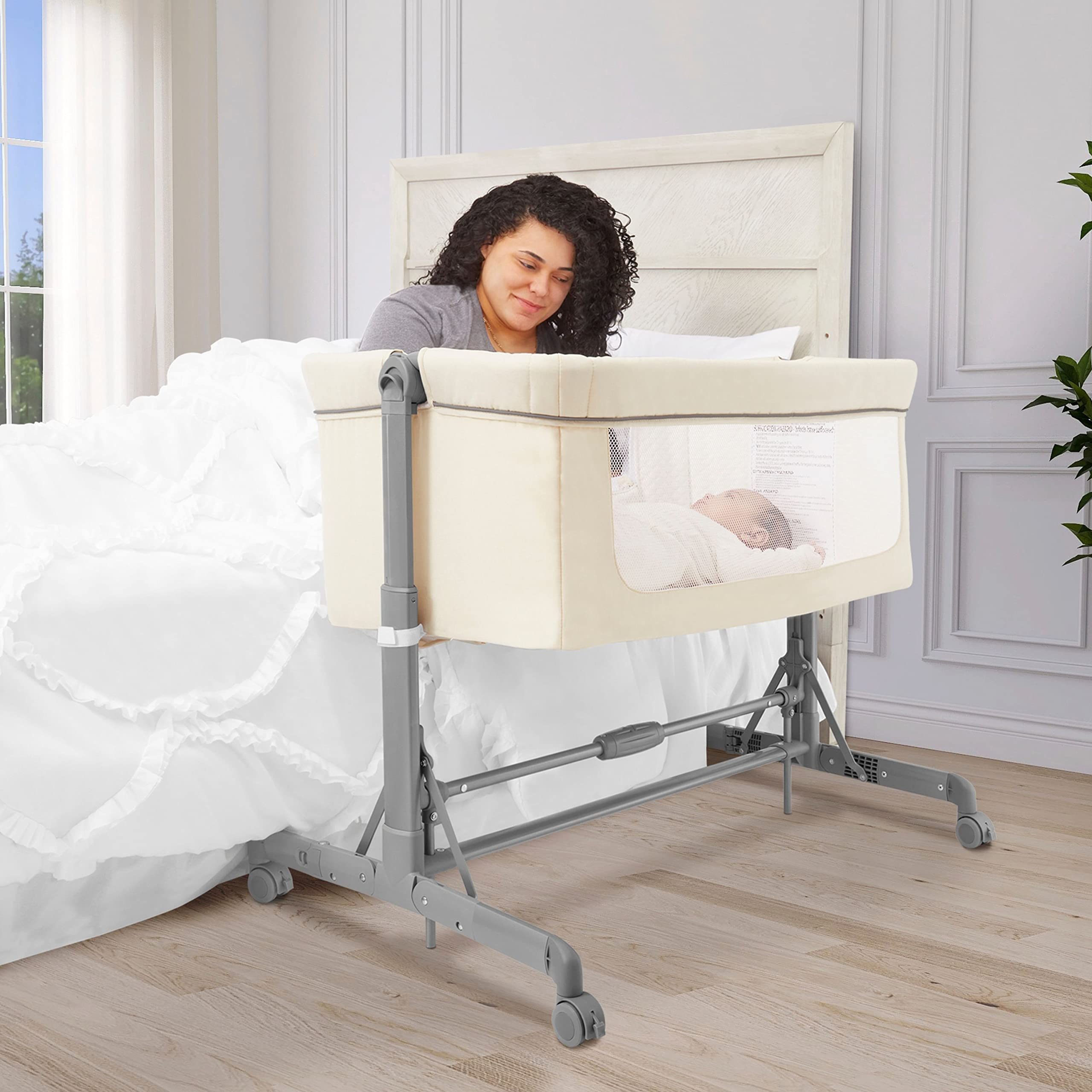 Dream On Me Zimal Bassinet and Bedside Sleeper in Ivory, Lightweight and Portable Baby Bassinet, Breathable Mesh Panels, Easy to Fold and Carry Travel Bassinet, JPMA Certified