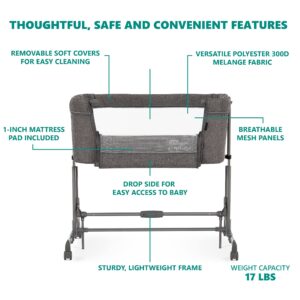 Dream On Me Zimal Bassinet and Bedside Sleeper in Dark Grey, Lightweight and Portable Baby Bassinet, Breathable Mesh Panels, Easy to Fold and Carry Travel Bassinet, JPMA Certified