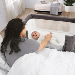 Dream On Me Zimal Bassinet and Bedside Sleeper in Dark Grey, Lightweight and Portable Baby Bassinet, Breathable Mesh Panels, Easy to Fold and Carry Travel Bassinet, JPMA Certified