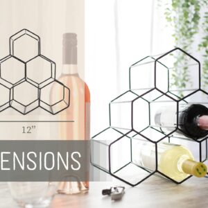 NAT & Jules Honeycomb Black Iron Metal Tabletop Wine Rack - Perfect for Kitchen Countertop, Pantry or Cabinets Display or Storage - Hold 6 Bottles, Black